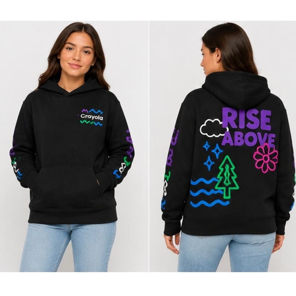Crayola x Kohl’s Black Rise Above Neon Graphic Hoodie Kids Size L 14 16 NWT
